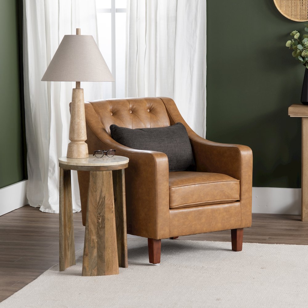 Brown Faux Leather Button Tufted Upholstered Accent Chair
