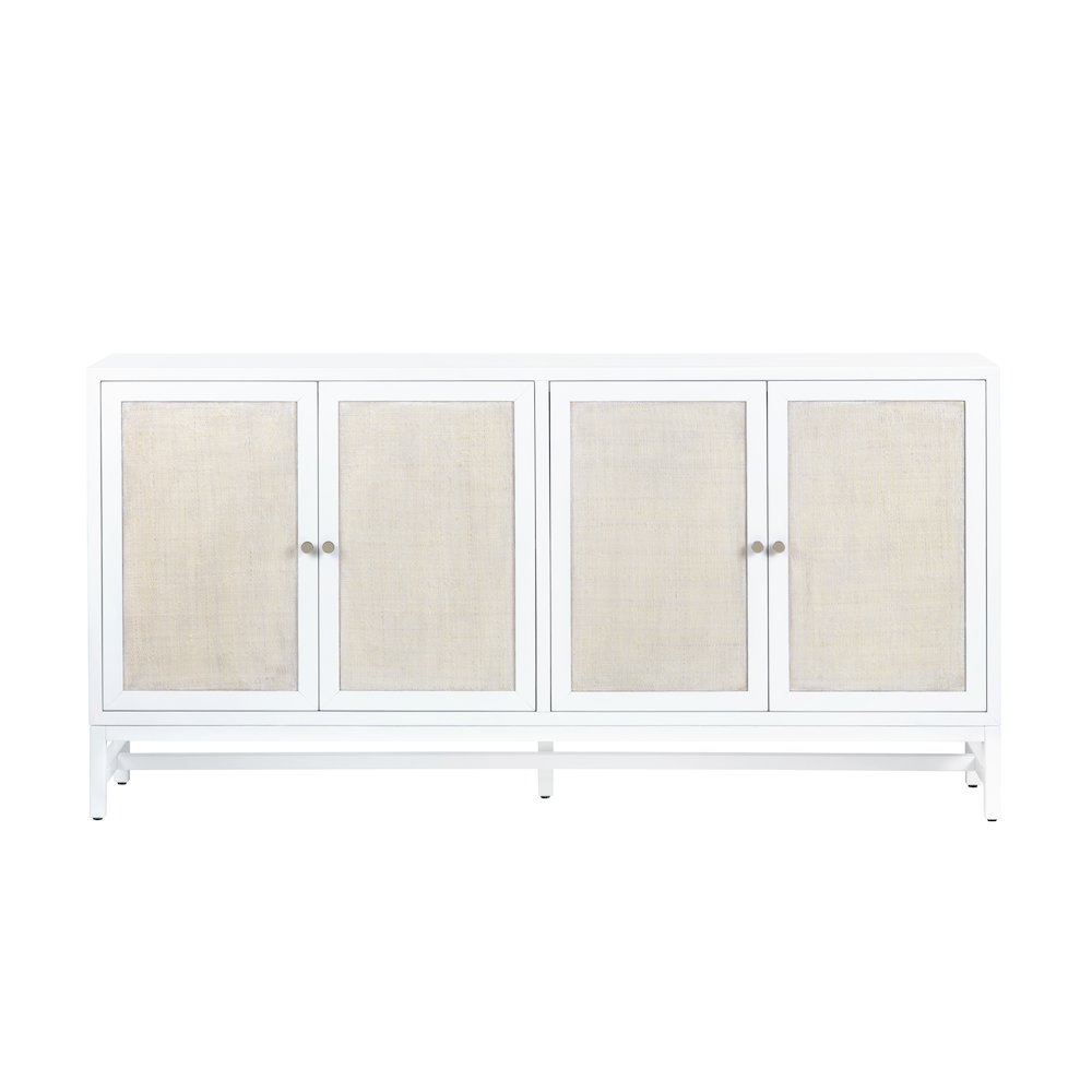 72" White-Washed And Cream 4-Door Media Credenza