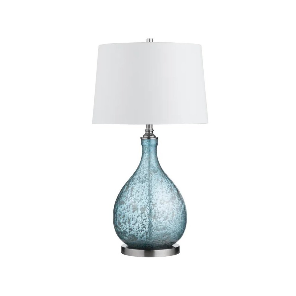 32.25" Transitional Blue Glass Table Lamp with Silver Accents