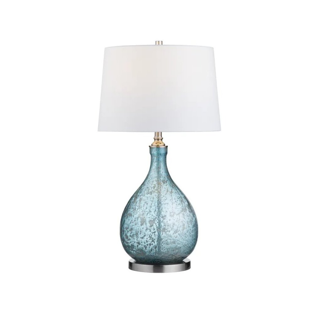 32.25" Transitional Blue Glass Table Lamp with Silver Accents