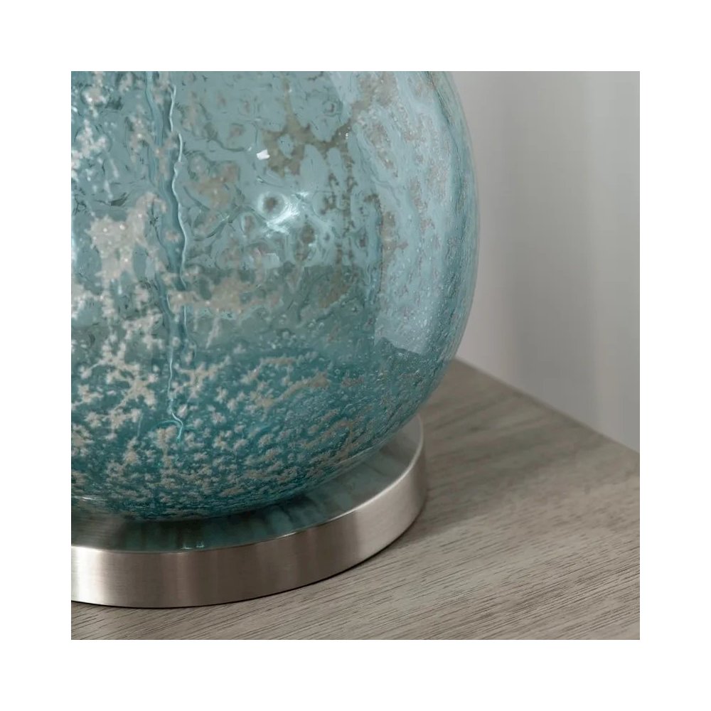 32.25" Transitional Blue Glass Table Lamp with Silver Accents