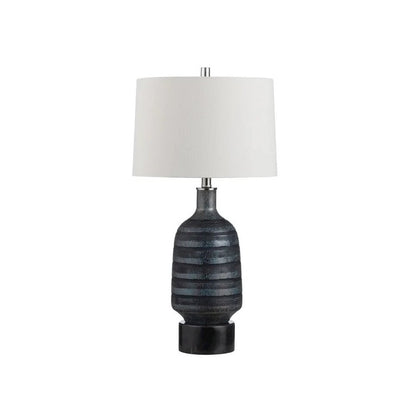 29.75" Transitional Black Glass Table Lamp with Silver Accents