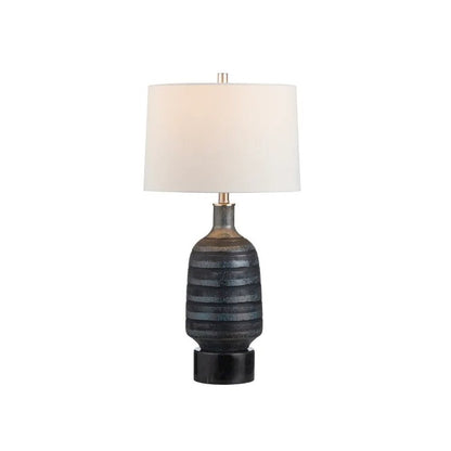 29.75" Transitional Black Glass Table Lamp with Silver Accents