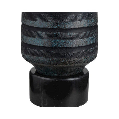 29.75" Transitional Black Glass Table Lamp with Silver Accents