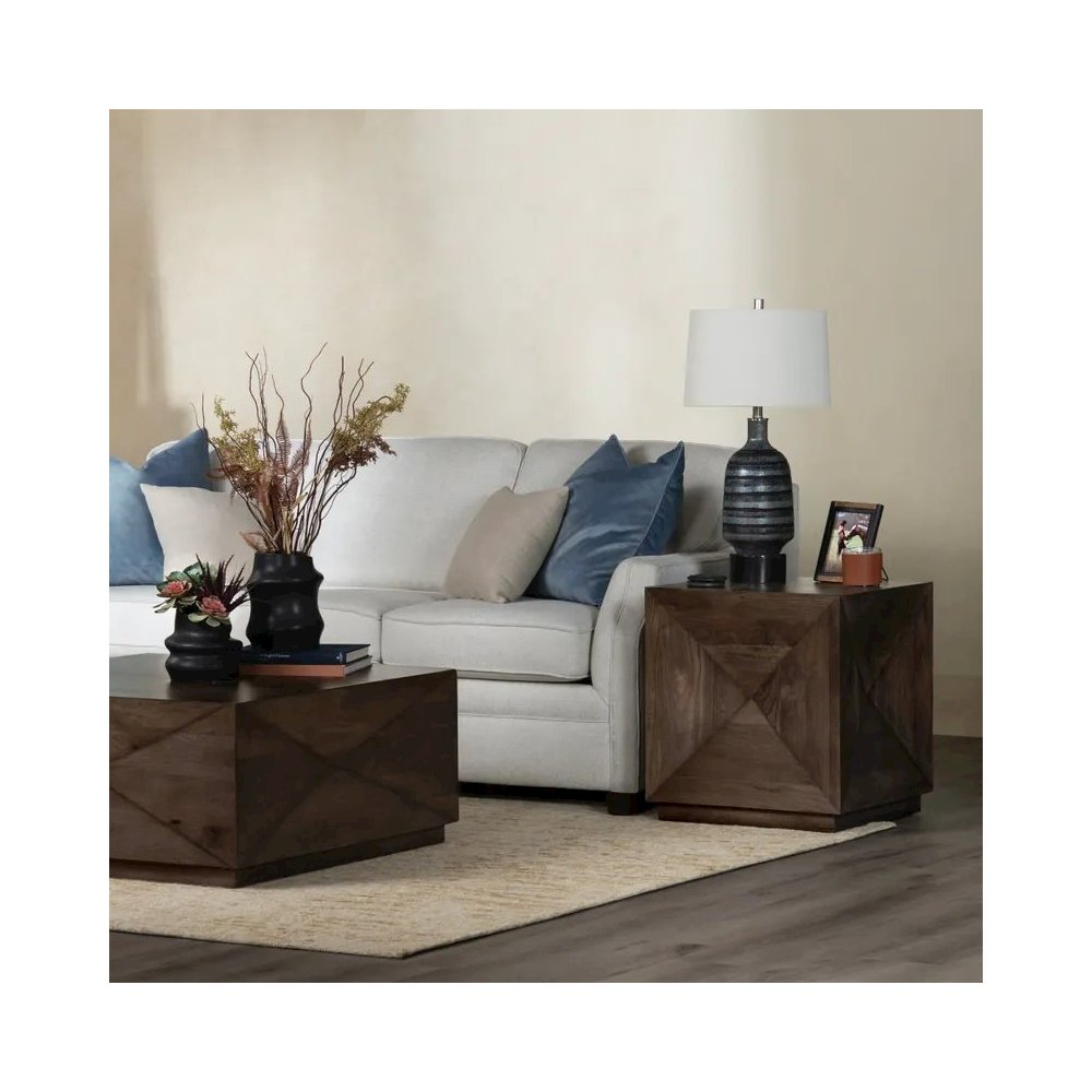 29.75" Transitional Black Glass Table Lamp with Silver Accents
