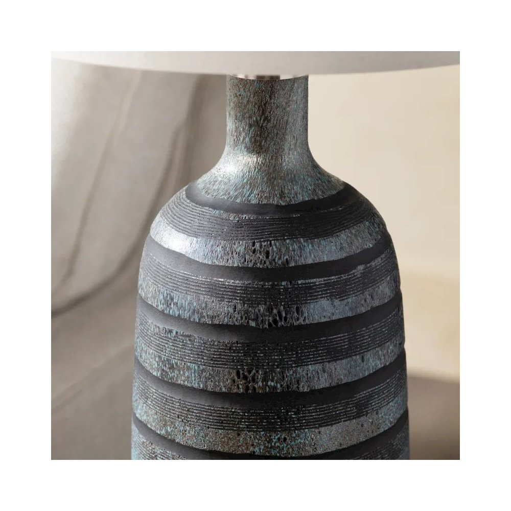 29.75" Transitional Black Glass Table Lamp with Silver Accents