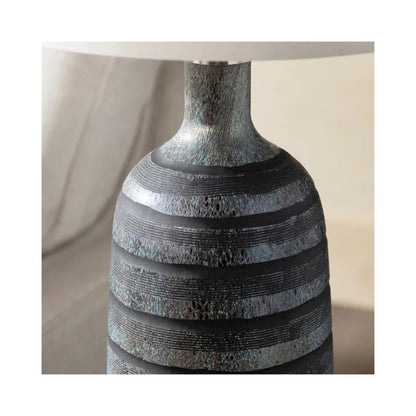 29.75" Transitional Black Glass Table Lamp with Silver Accents