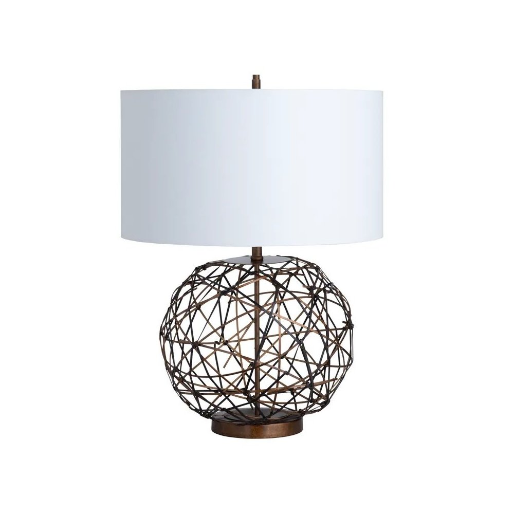 30" Rustic Copper Metal Table Lamp with Faux Leather Accents