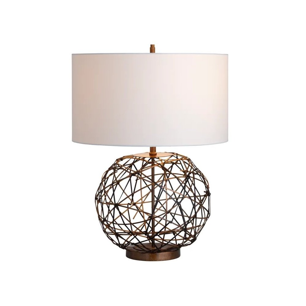 30" Rustic Copper Metal Table Lamp with Faux Leather Accents