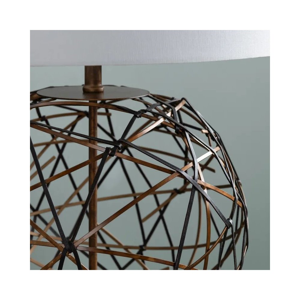 30" Rustic Copper Metal Table Lamp with Faux Leather Accents