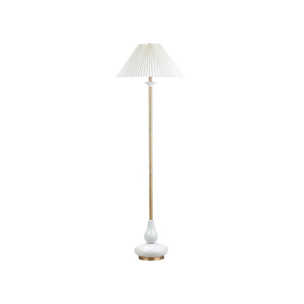 65.75" Transitional White Ceramic Floor Lamp with Gold Metal Accents