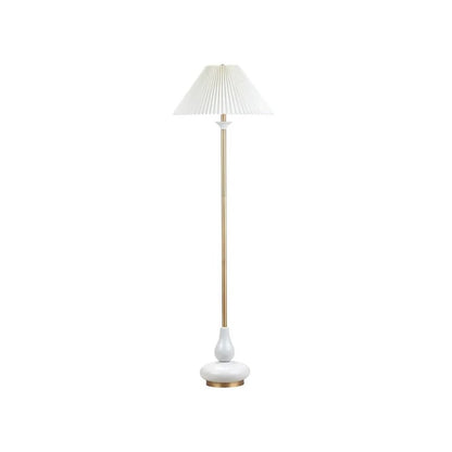 65.75" Transitional White Ceramic Floor Lamp with Gold Metal Accents