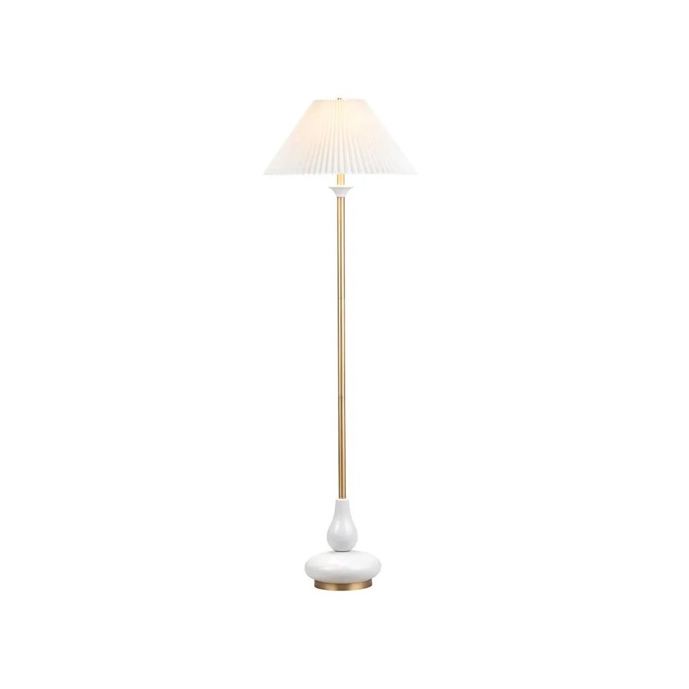 65.75" Transitional White Ceramic Floor Lamp with Gold Metal Accents