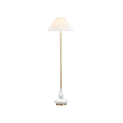 65.75" Transitional White Ceramic Floor Lamp with Gold Metal Accents