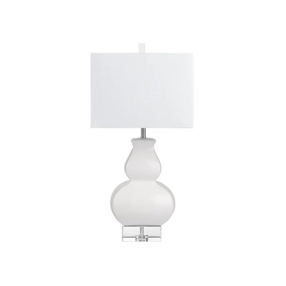 30" Transitional Off-White Ceramic Table Lamp with Textured White Shade