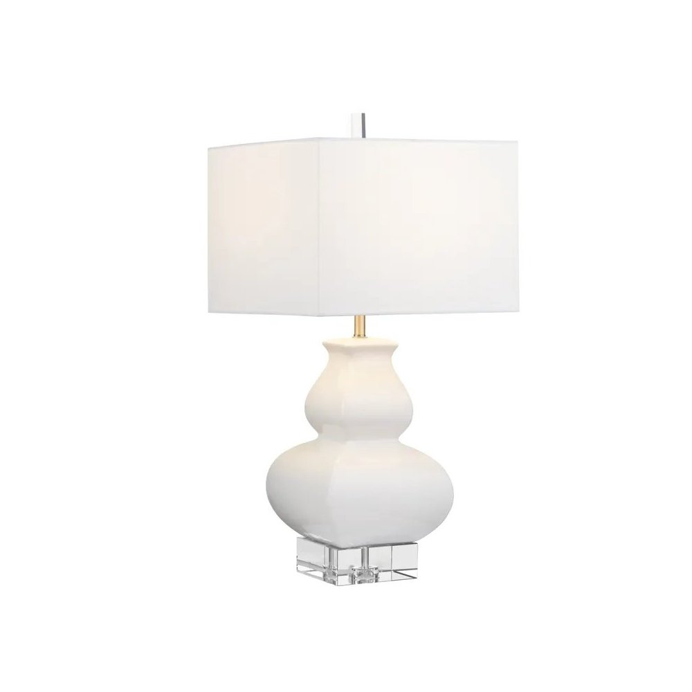 30" Transitional Off-White Ceramic Table Lamp with Textured White Shade