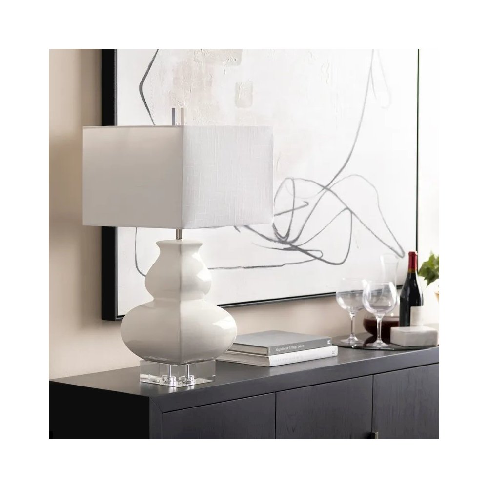 30" Transitional Off-White Ceramic Table Lamp with Textured White Shade