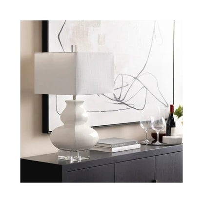 30" Transitional Off-White Ceramic Table Lamp with Textured White Shade