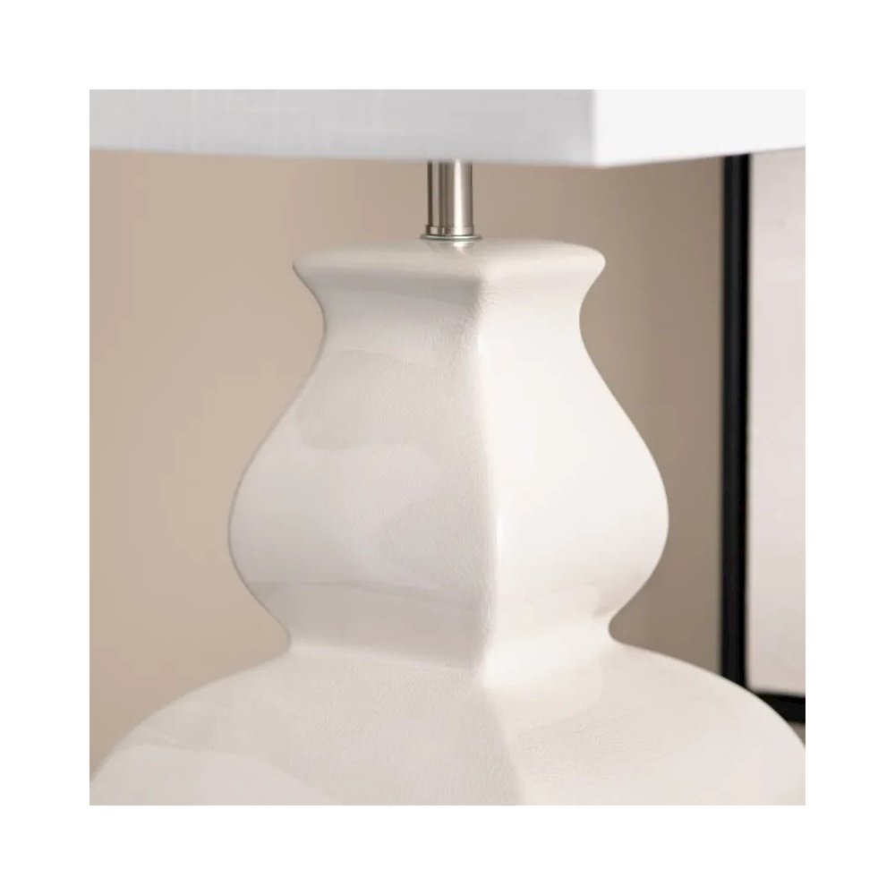 30" Transitional Off-White Ceramic Table Lamp with Textured White Shade