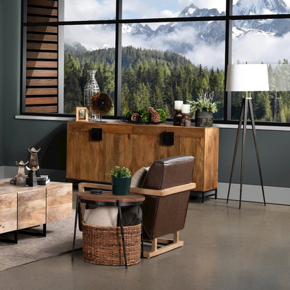 76" Natural Brown Solid Wood & Metal 4-Door, 4-Drawer Media Credenza