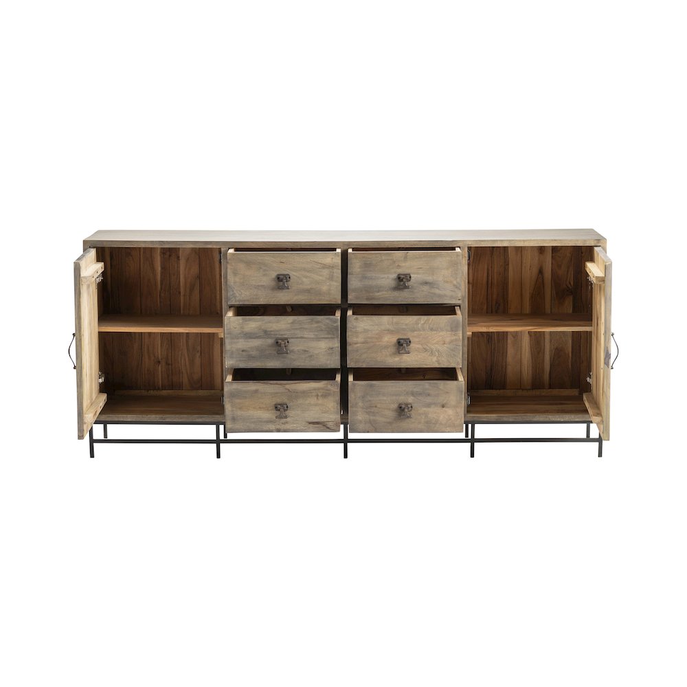 80" Solid Wood & Metal 2-Door, 6-Drawer Media Credenza