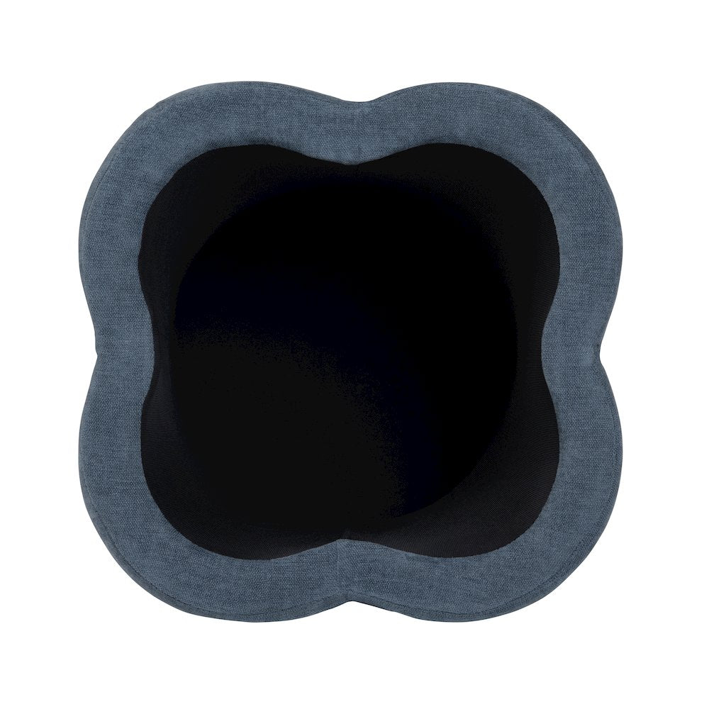 Navy Blue Chenille Flower Ottoman W/ Storage
