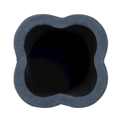 Navy Blue Chenille Flower Ottoman W/ Storage