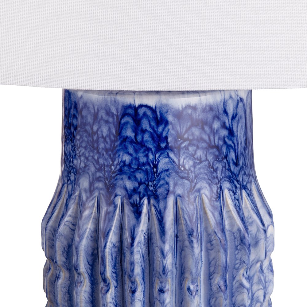 Set Of 2 Blue Ribbed Ceramic Lamps With Crytsal Bases