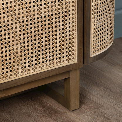 79" Oval Shaped Solid Wood And Cane 5-Door Media Credenza