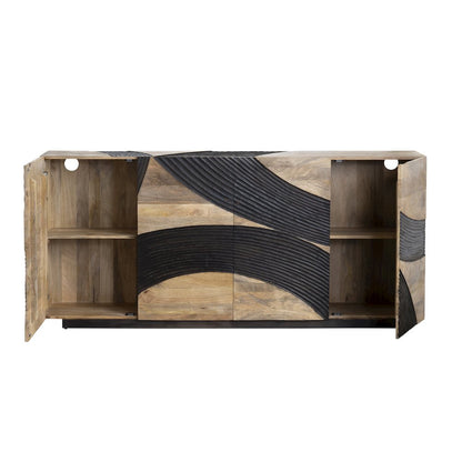 80" Brown Solid Wood 4-Door Media Credenza
