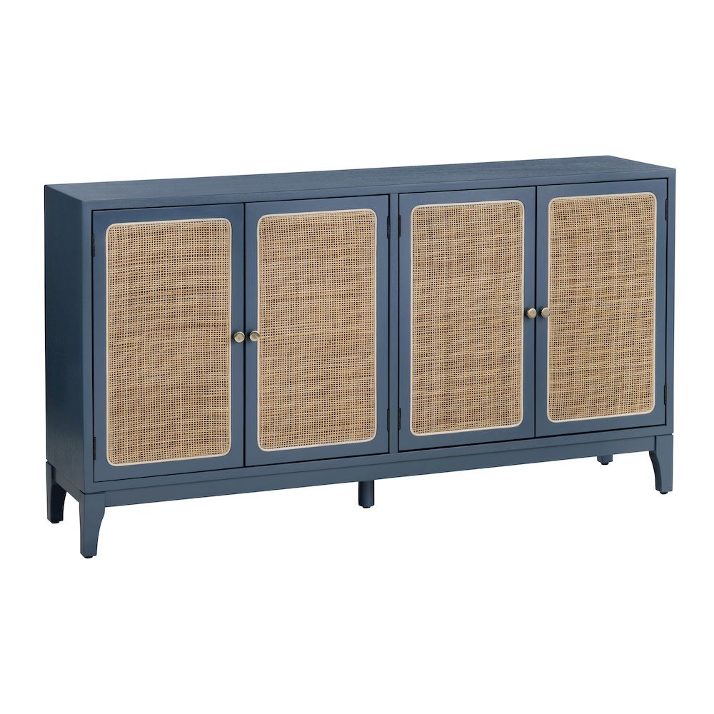 60" Smooth Blue Solid Wood  4 Door Media Credenza