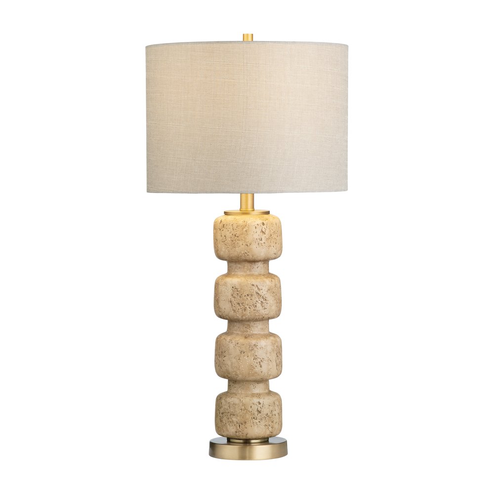 Set Of 2 Travertine Look Resin Table Lamp With Linen Shade
