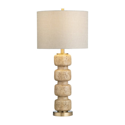 Set Of 2 Travertine Look Resin Table Lamp With Linen Shade