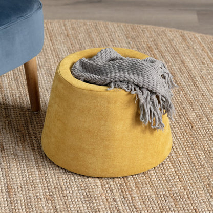 Spice Yellow Chenille Mushroom Ottoman W/ Storage