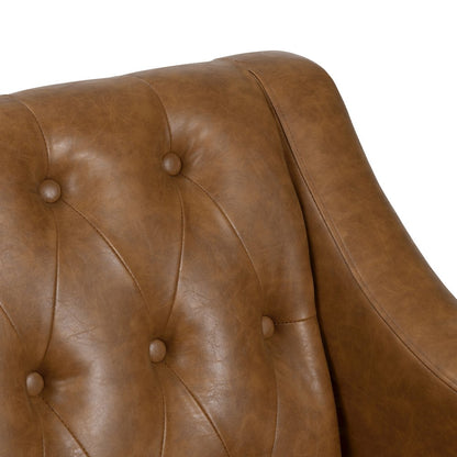 Brown Faux Leather Button Tufted Upholstered Accent Chair