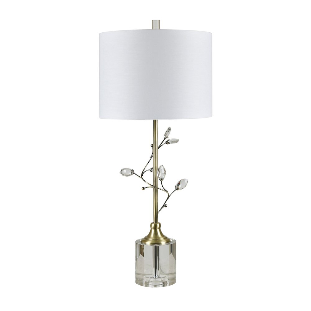 32.25" Crystal And Polished Brass Metal Table Lamp With Linen Shade