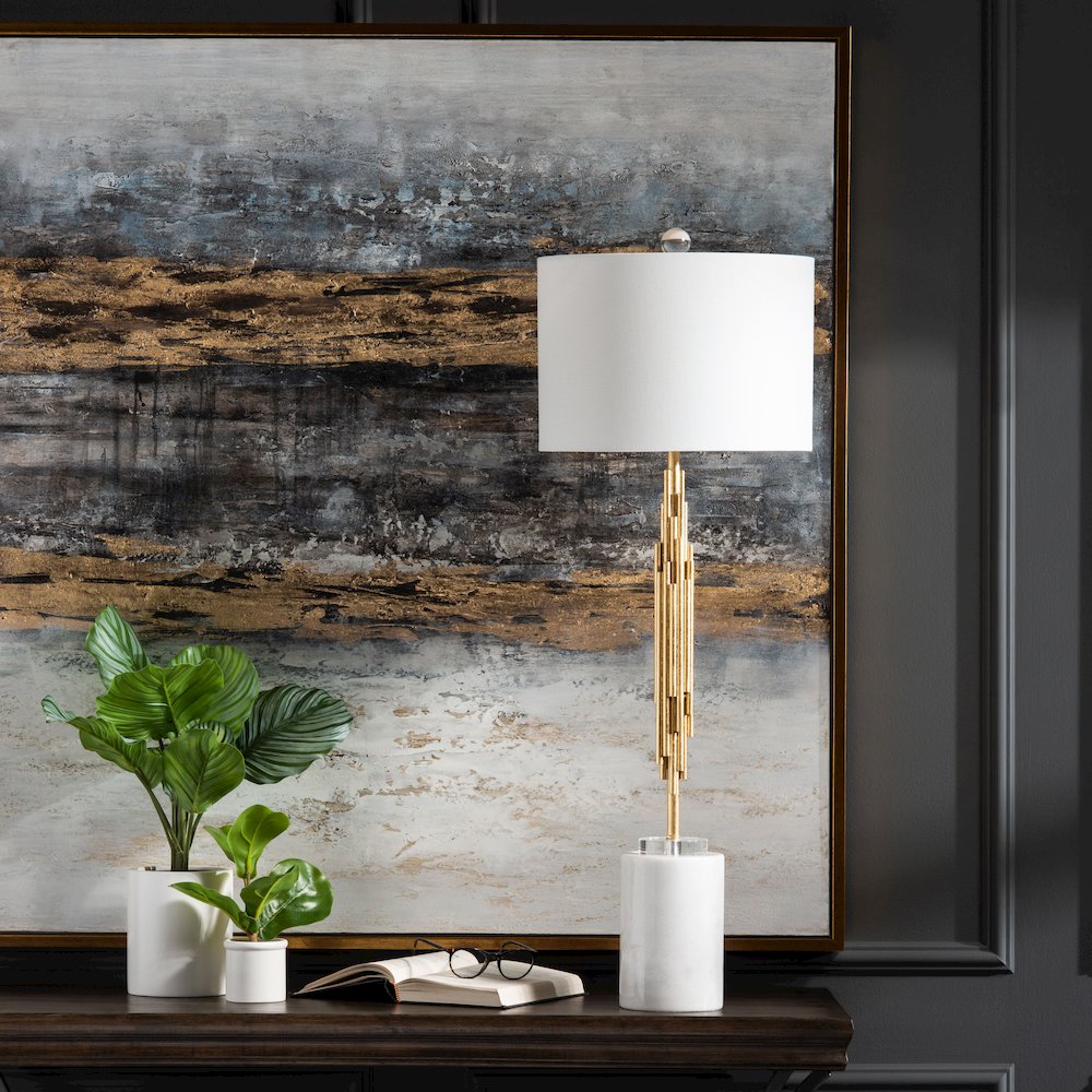 38.25"H Marble + Metal Table Lamp 2Pcs Ups Pack 3.8'