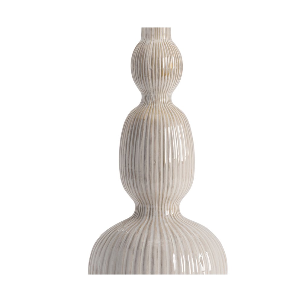 White Triple-Gourd Ceramic Table Lamp With Ribbed Texture And Crystal Base