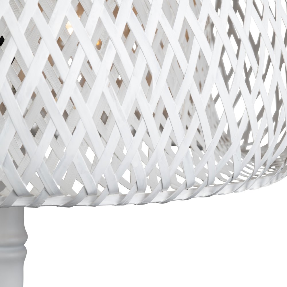 37.5"H White Metal Buffet Lamp With Rattan Shade