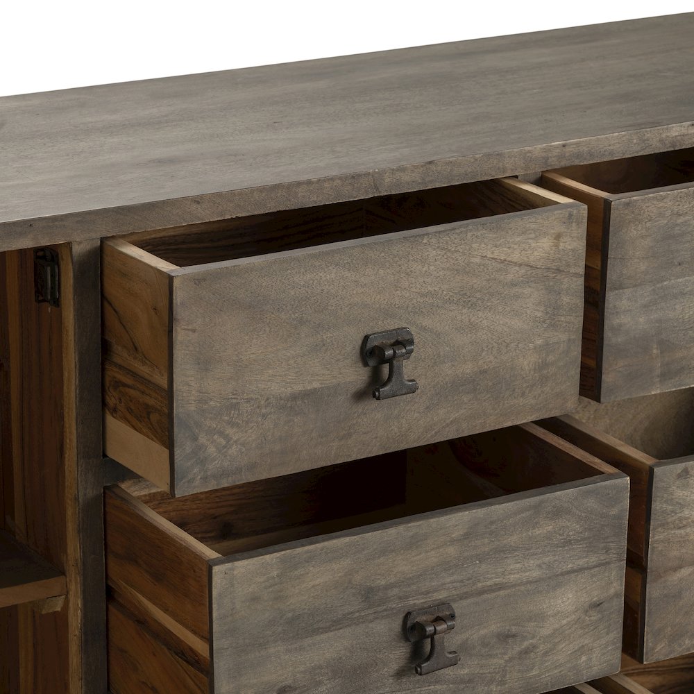 80" Solid Wood & Metal 2-Door, 6-Drawer Media Credenza