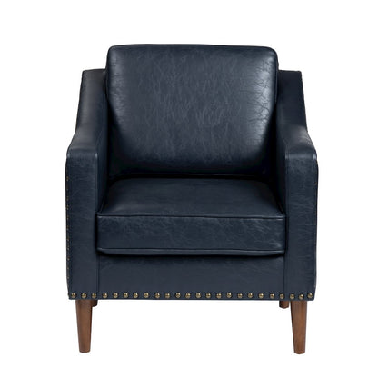 Deep Navy Blue Faux Leather Upholstered Accent Chair