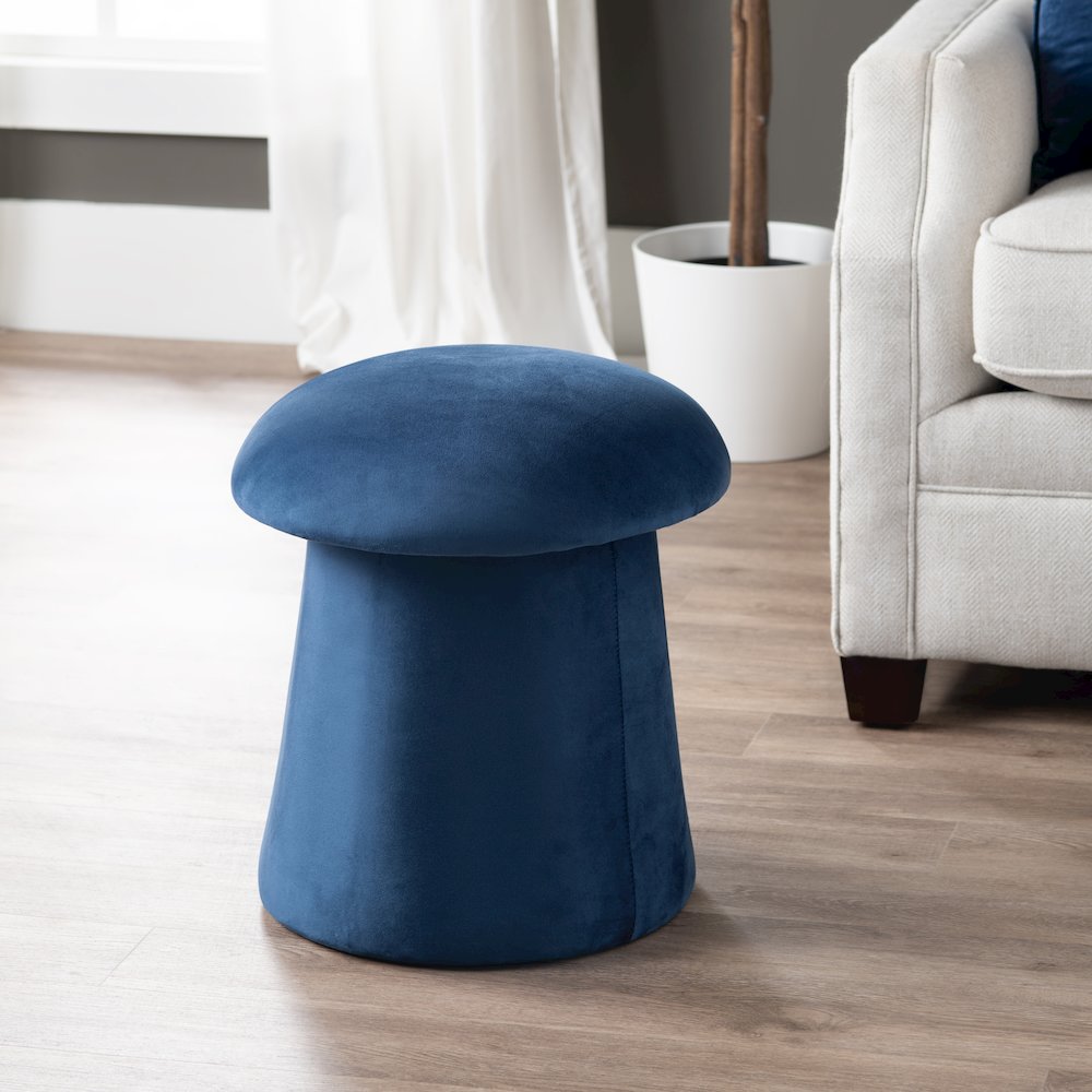 Navy Blue Velvet Mushroom Ottoman W/ Storage