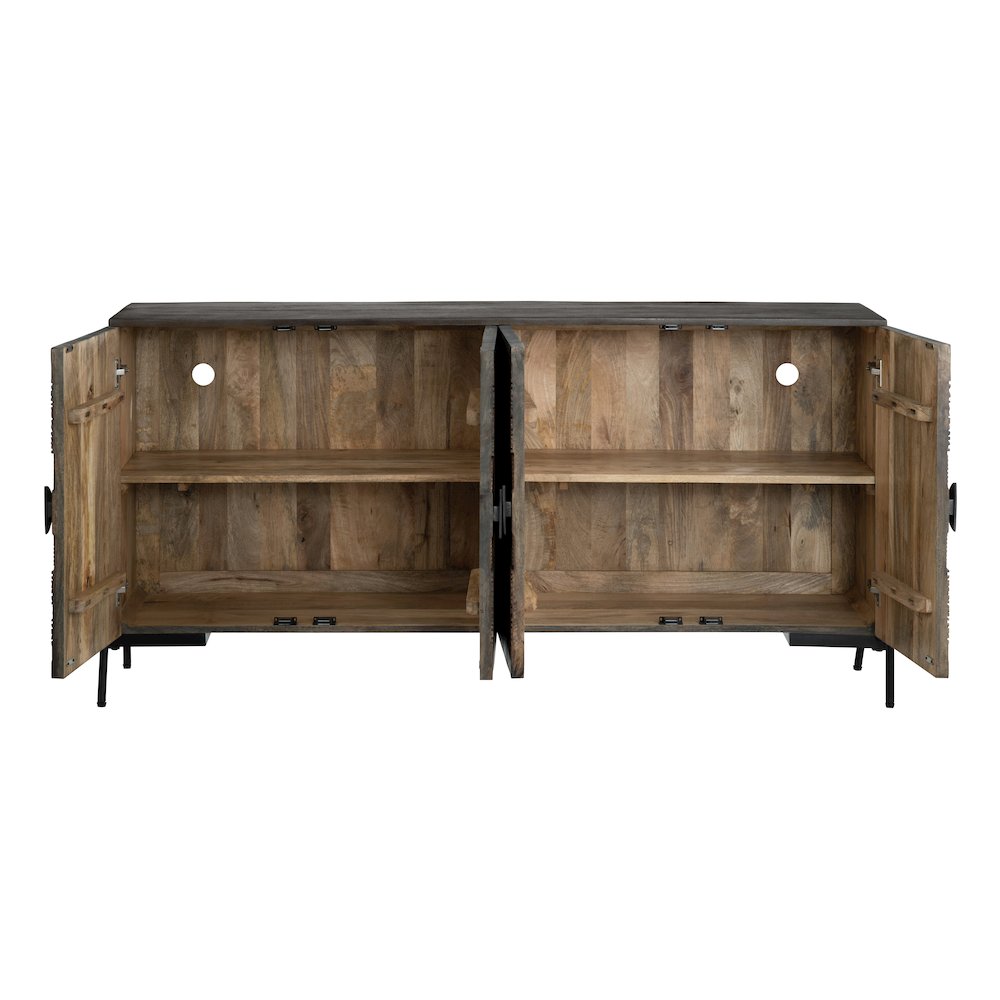 66" Solid Wood & Metal 4-Door Media Credenza