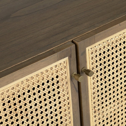 79" Oval Shaped Solid Wood And Cane 5-Door Media Credenza