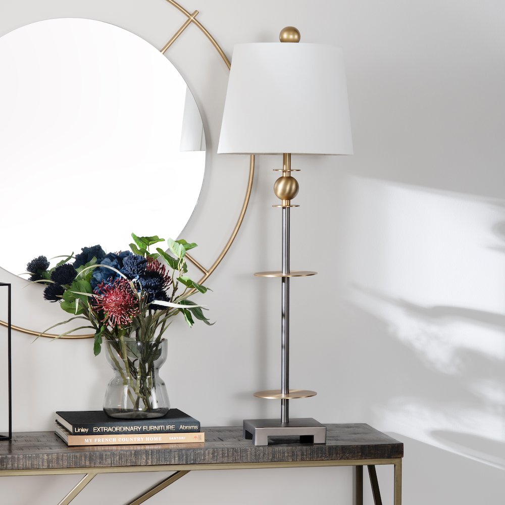 Set Of 2 Metal Buffet Lamp With Linen Shade