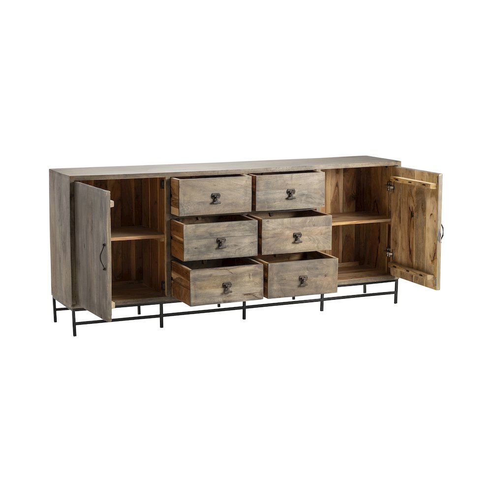 80" Solid Wood & Metal 2-Door, 6-Drawer Media Credenza