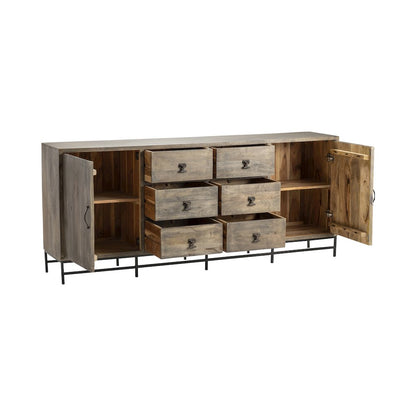 80" Solid Wood & Metal 2-Door, 6-Drawer Media Credenza