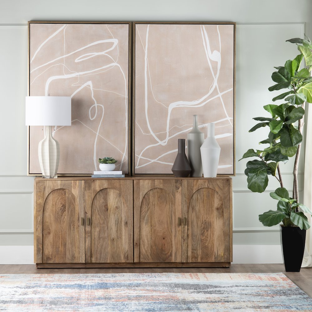 74" Brown Solid Wood 4-Door Media Credenza