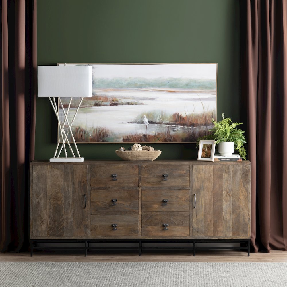 80" Solid Wood & Metal 2-Door, 6-Drawer Media Credenza