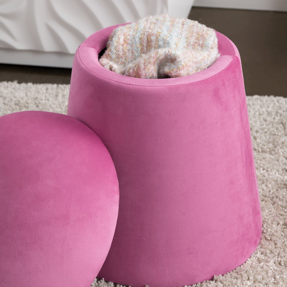 Hot Pink Velvet Mushroom Ottoman W/ Storage